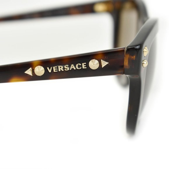 VERSACE: Tortoise Brown & Gold Studs Logo Sunglasses (m) - Picture 6 of 10